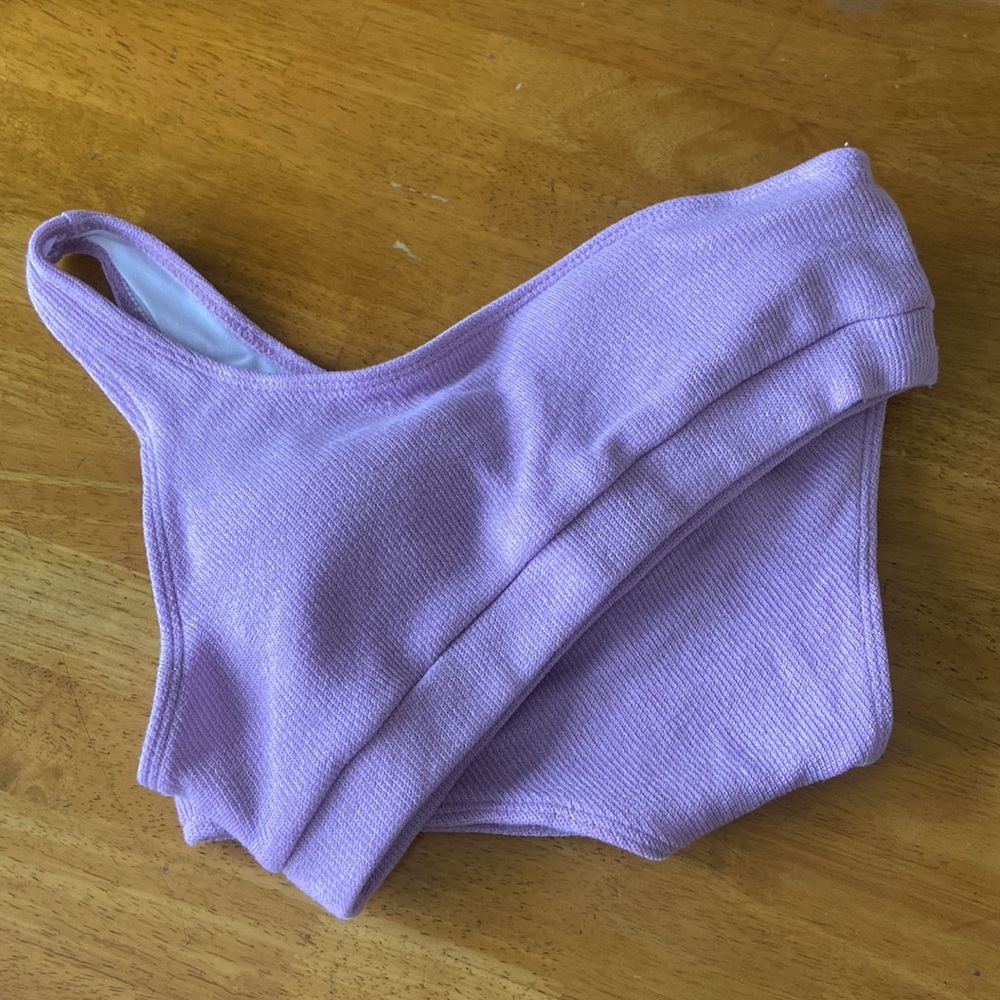 Shein Swimsuit Set One shoulder Top Highwaist Thong Lilac Purple L Bikini
